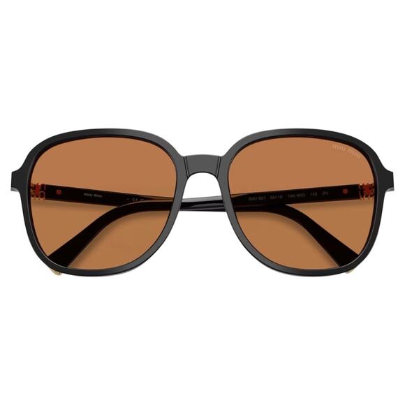 New MIU MIU Sunglasses MU B01S 16K90Q Black Brown Lens Oversized Pillow Square - Picture 2 of 7